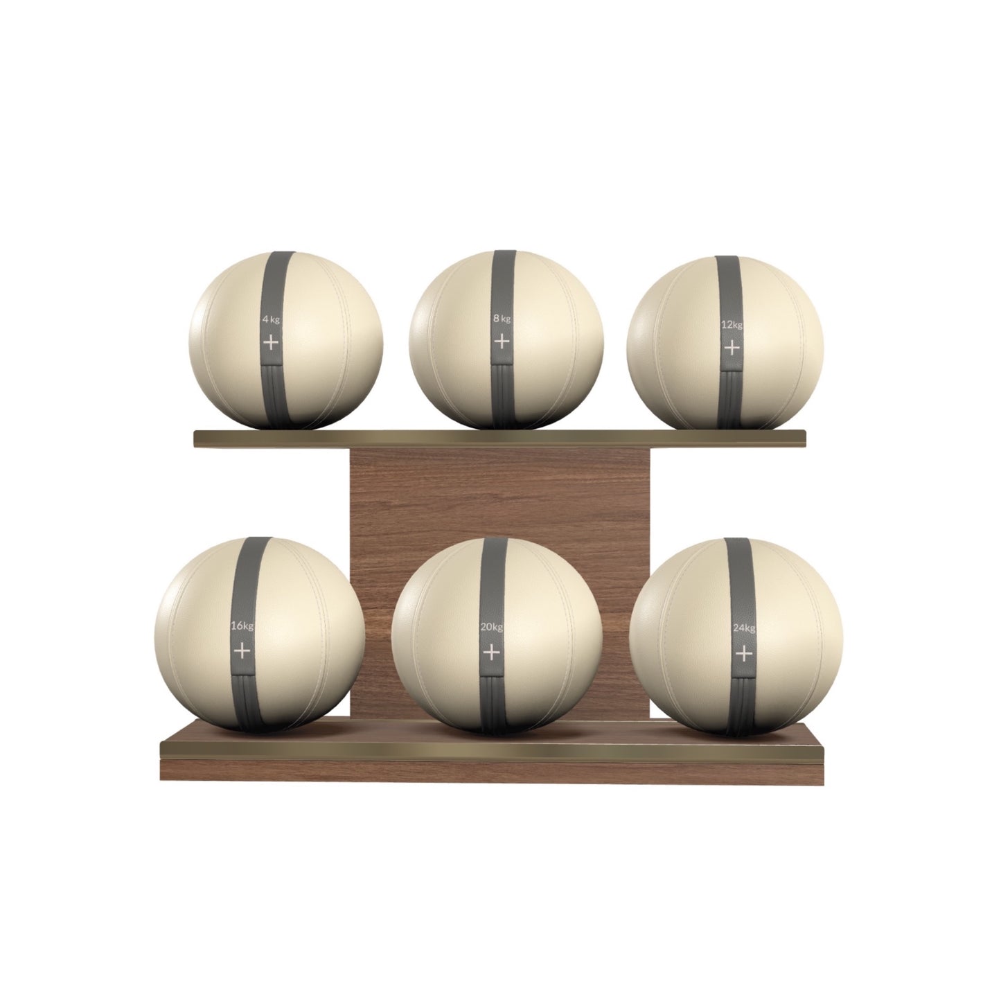 PENT. MOXA Set Ultimate - In Gold - Set of 6 Medicine Balls on Horizontal Wooden Stand - 4, 8, 12, 16, 20, 24 KG