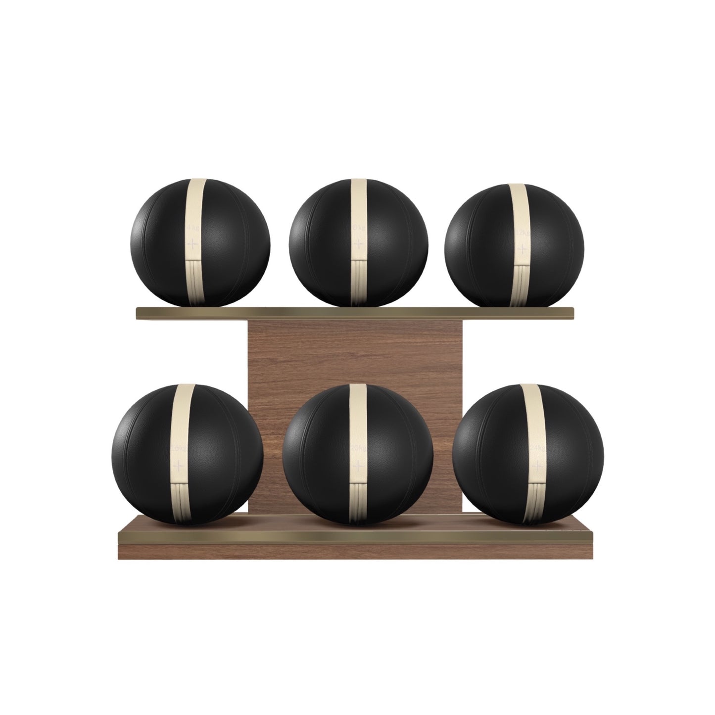 PENT. MOXA Set Ultimate - In Gold - Set of 6 Medicine Balls on Horizontal Wooden Stand - 4, 8, 12, 16, 20, 24 KG