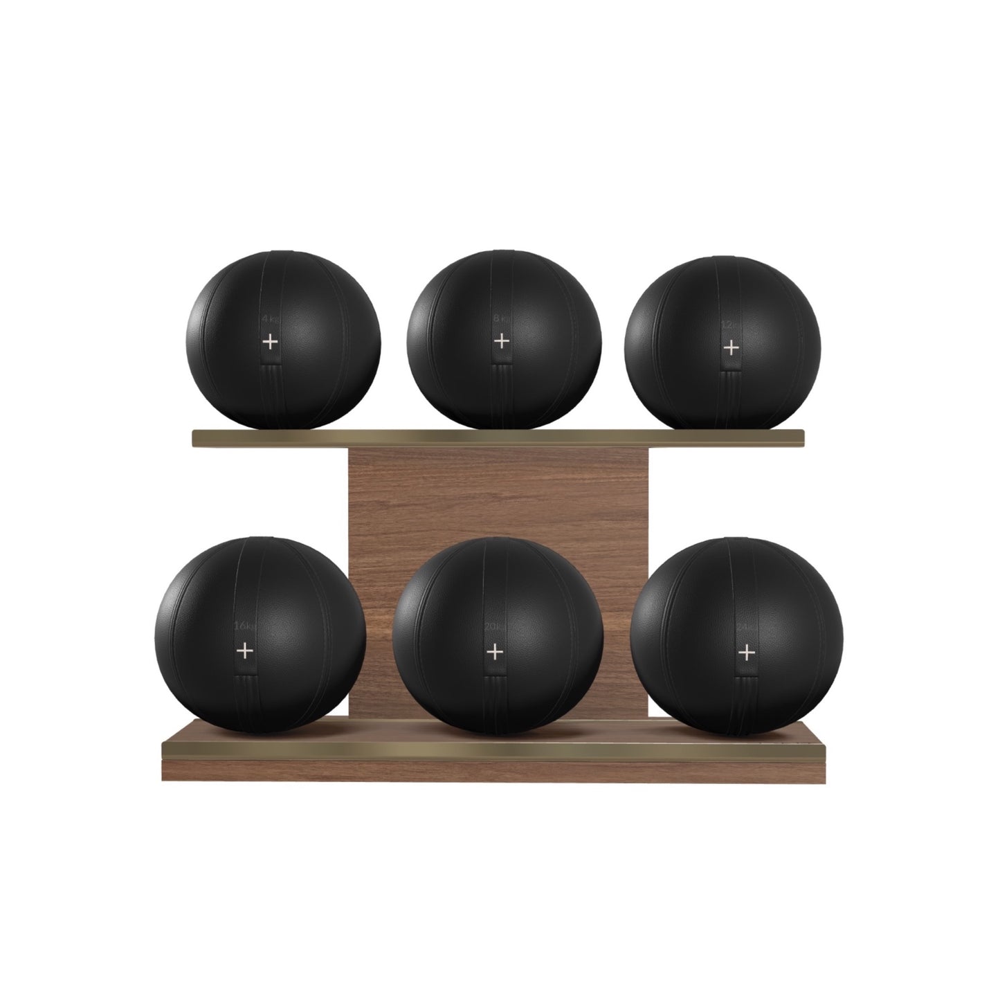 PENT. MOXA Set Ultimate - In Gold - Set of 6 Medicine Balls on Horizontal Wooden Stand - 4, 8, 12, 16, 20, 24 KG
