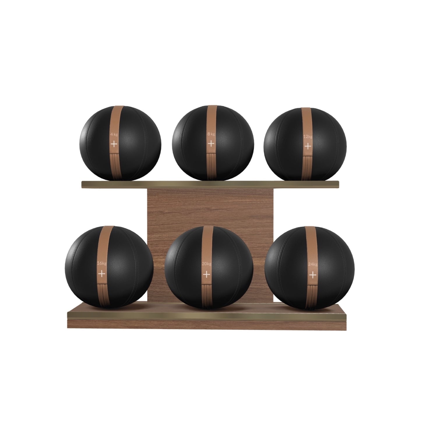 PENT. MOXA Set Ultimate - In Gold - Set of 6 Medicine Balls on Horizontal Wooden Stand - 4, 8, 12, 16, 20, 24 KG
