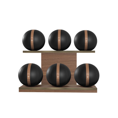 PENT. MOXA Set Ultimate - In Gold - Set of 6 Medicine Balls on Horizontal Wooden Stand - 4, 8, 12, 16, 20, 24 KG