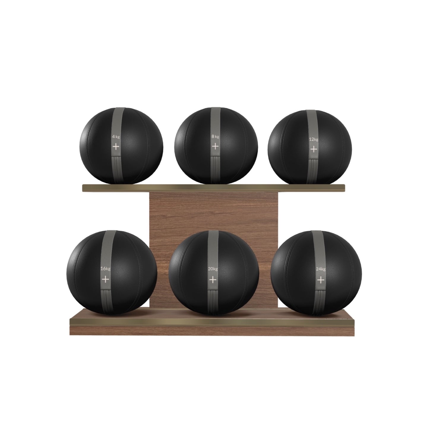 PENT. MOXA Set Ultimate - In Gold - Set of 6 Medicine Balls on Horizontal Wooden Stand - 4, 8, 12, 16, 20, 24 KG