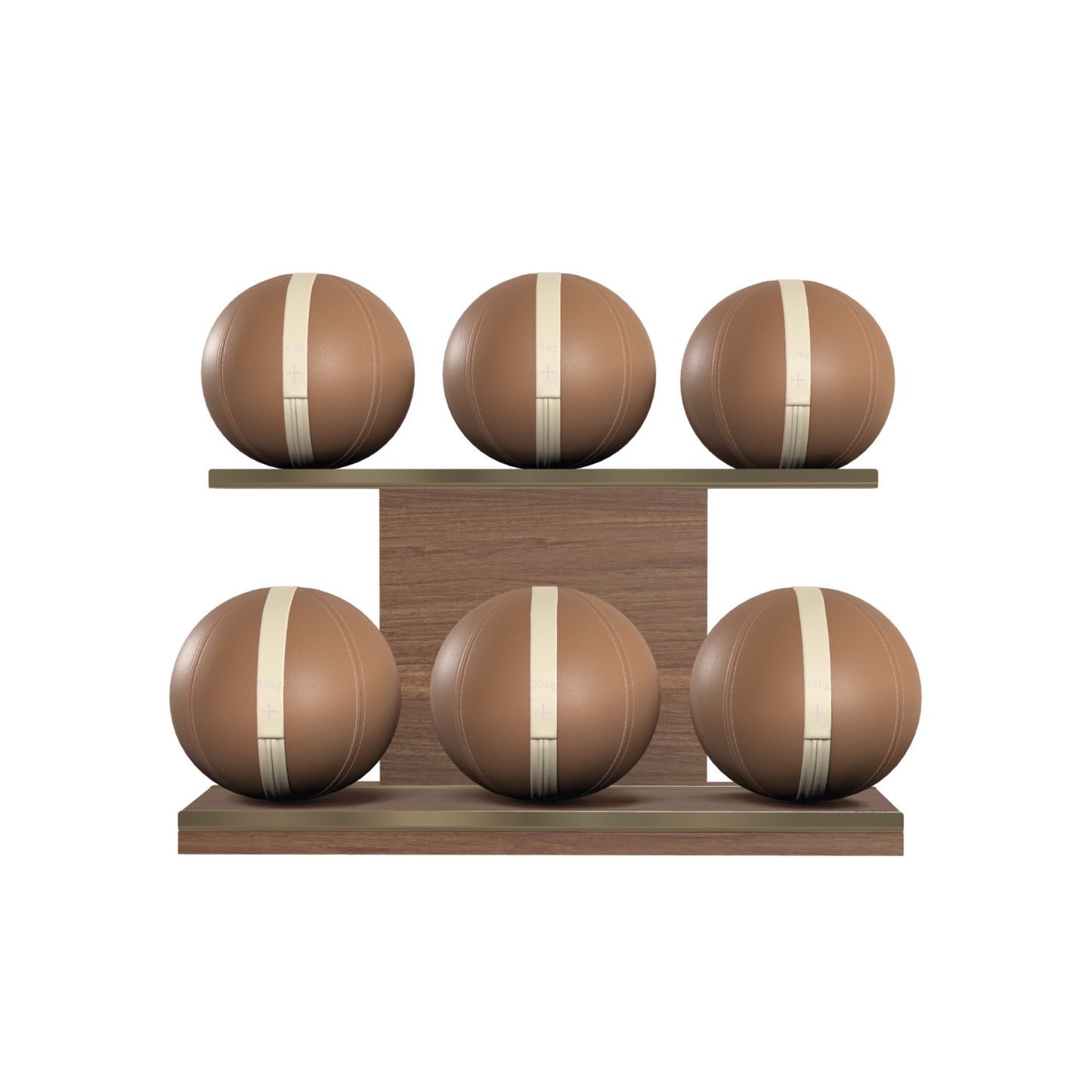 PENT. MOXA Set Ultimate - In Gold - Set of 6 Medicine Balls on Horizontal Wooden Stand - 4, 8, 12, 16, 20, 24 KG