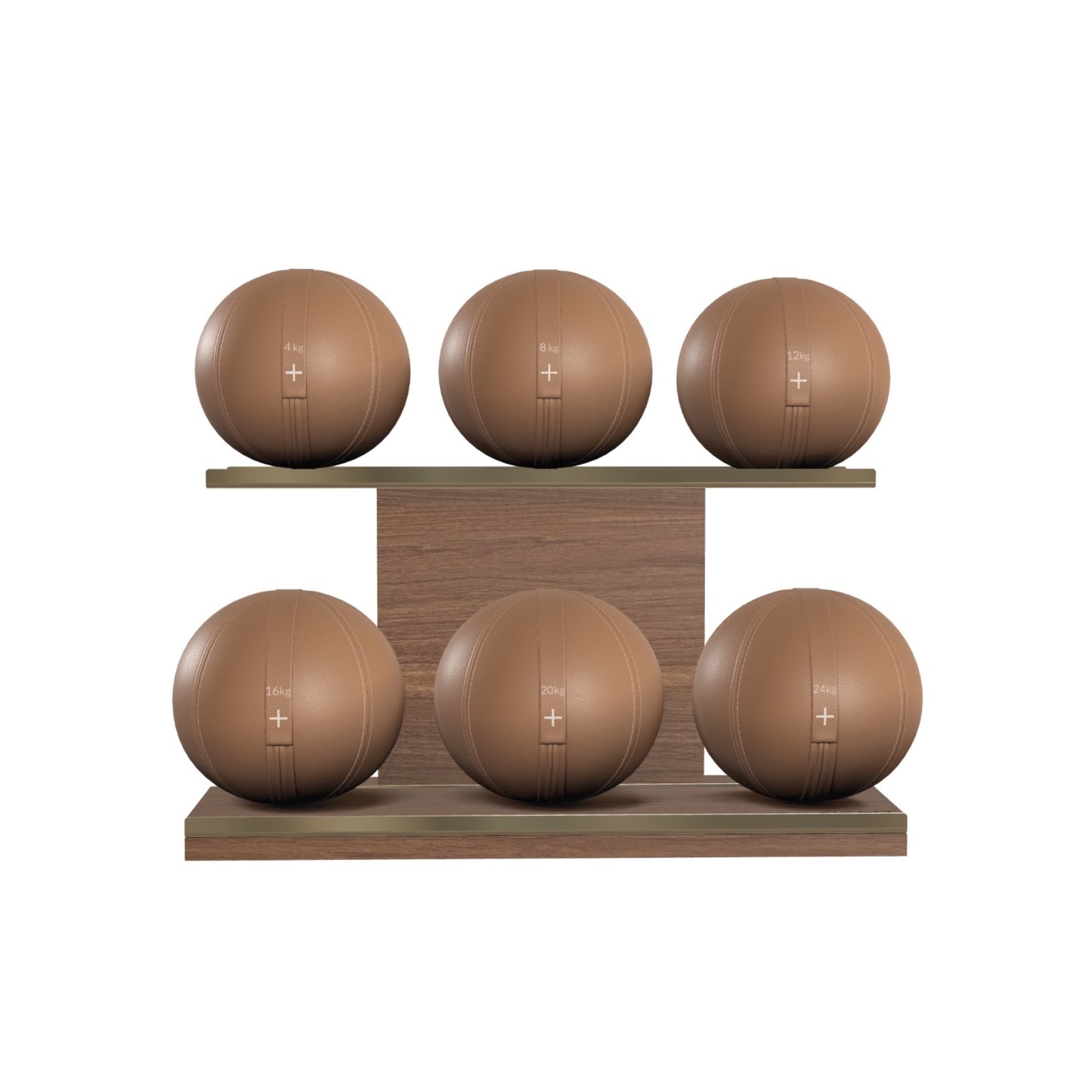 PENT. MOXA Set Ultimate - In Gold - Set of 6 Medicine Balls on Horizontal Wooden Stand - 4, 8, 12, 16, 20, 24 KG