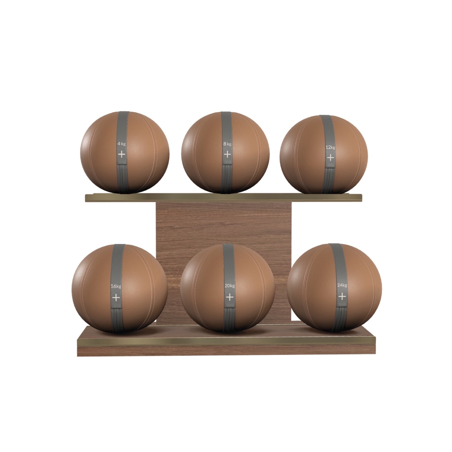 PENT. MOXA Set Ultimate - In Gold - Set of 6 Medicine Balls on Horizontal Wooden Stand - 4, 8, 12, 16, 20, 24 KG