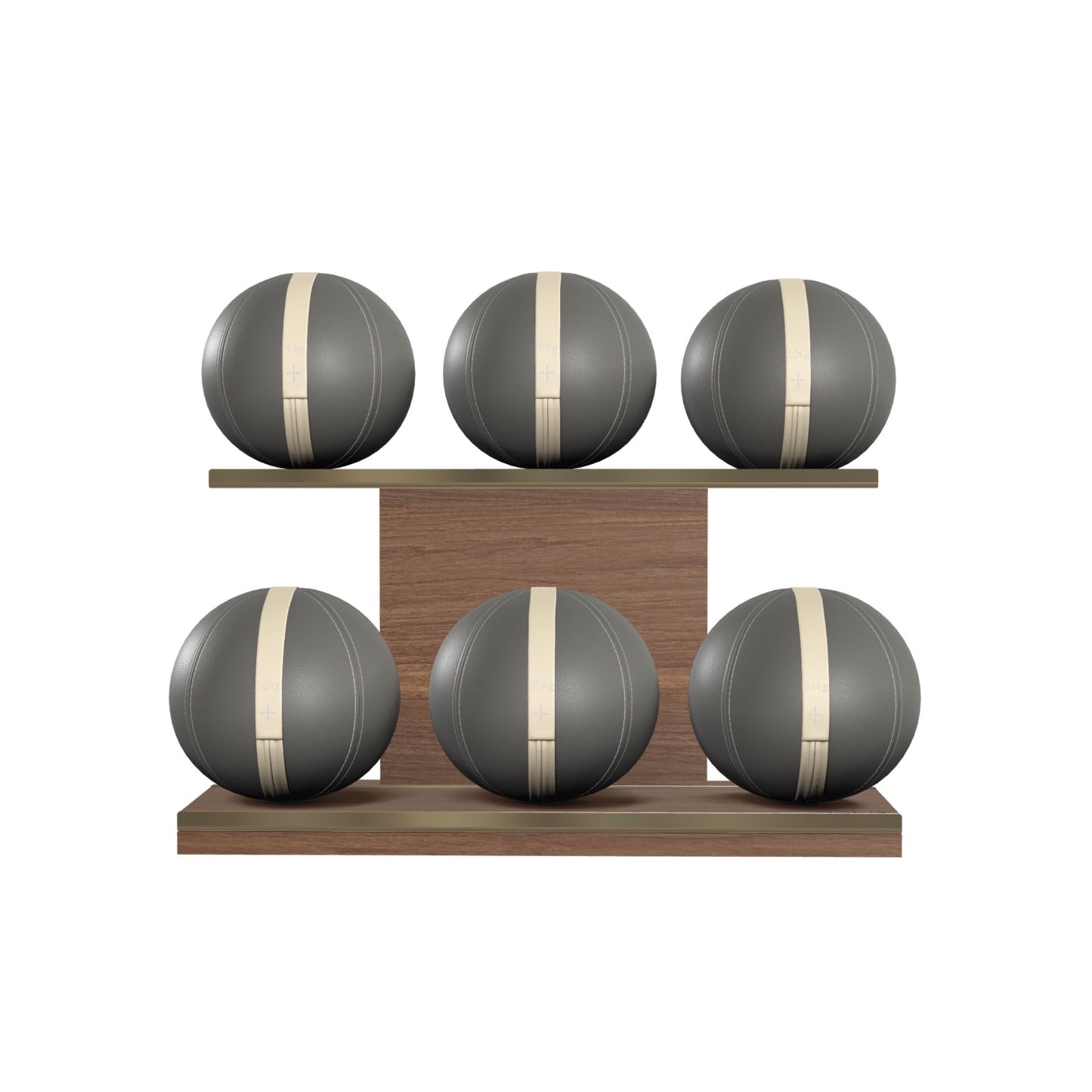 PENT. MOXA Set Ultimate - In Gold - Set of 6 Medicine Balls on Horizontal Wooden Stand - 4, 8, 12, 16, 20, 24 KG