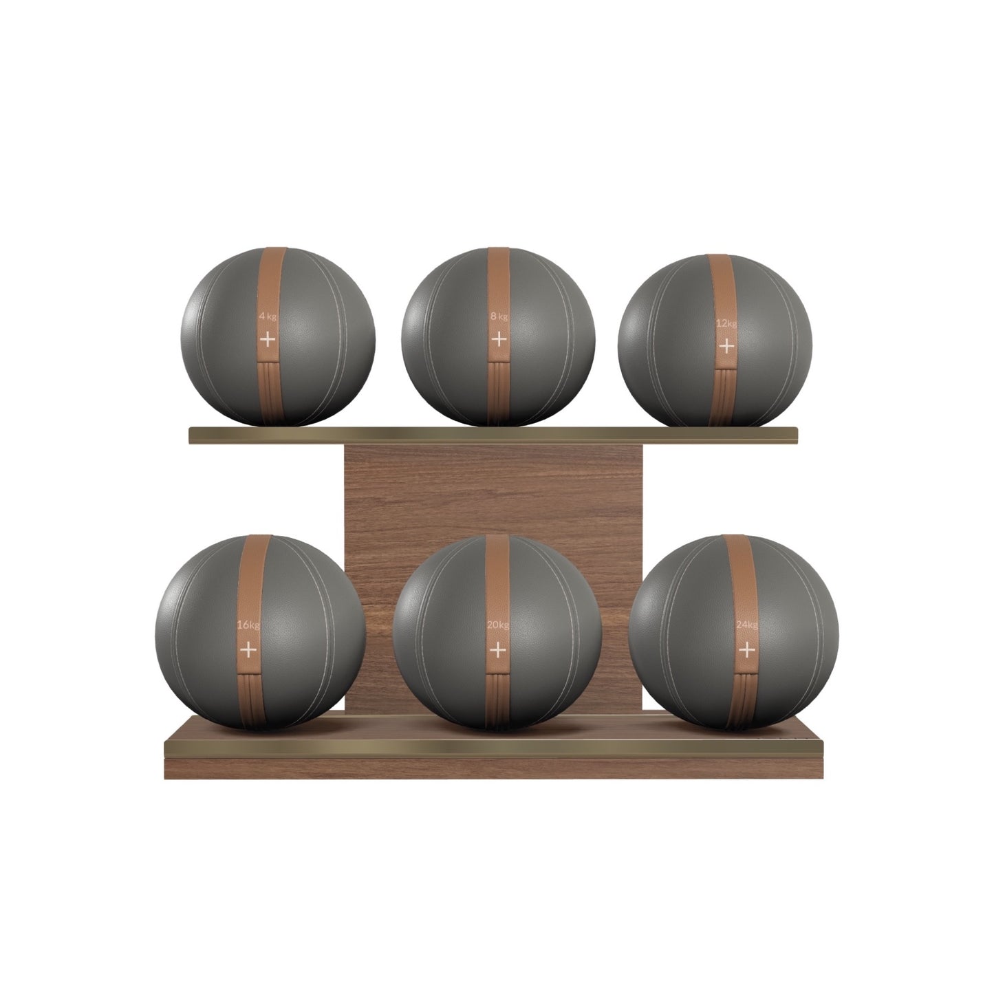 PENT. MOXA Set Ultimate - In Gold - Set of 6 Medicine Balls on Horizontal Wooden Stand - 4, 8, 12, 16, 20, 24 KG