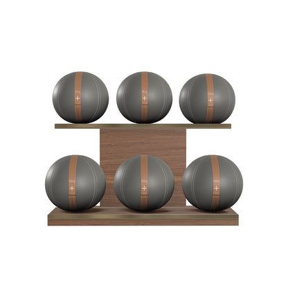 PENT. MOXA Set Ultimate - In Gold - Set of 6 Medicine Balls on Horizontal Wooden Stand - 4, 8, 12, 16, 20, 24 KG