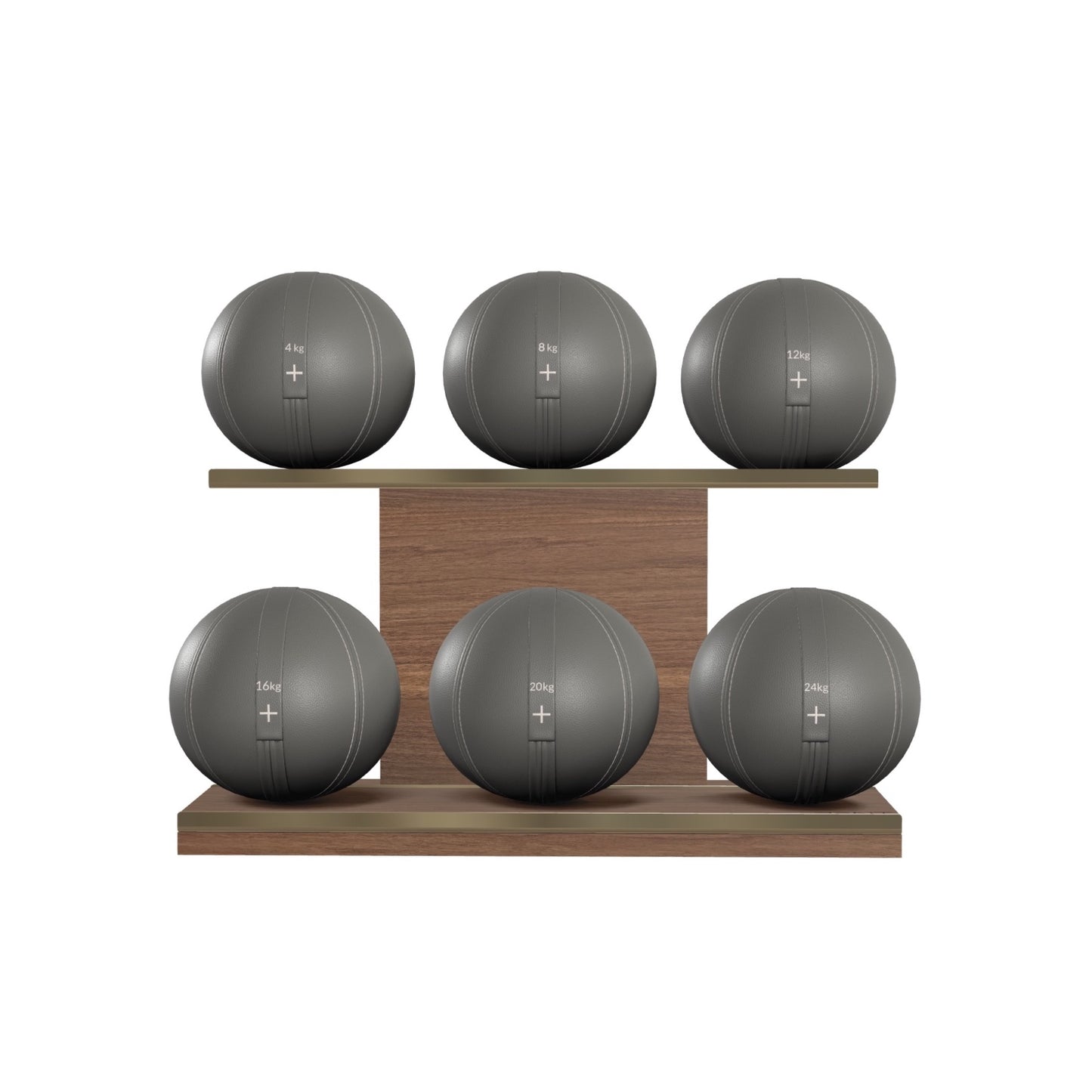 PENT. MOXA Set Ultimate - In Gold - Set of 6 Medicine Balls on Horizontal Wooden Stand - 4, 8, 12, 16, 20, 24 KG