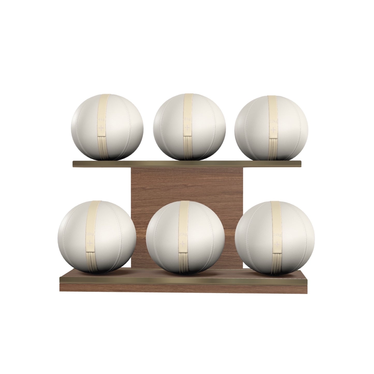 PENT. MOXA Set Ultimate - In Gold - Set of 6 Medicine Balls on Horizontal Wooden Stand - 4, 8, 12, 16, 20, 24 KG