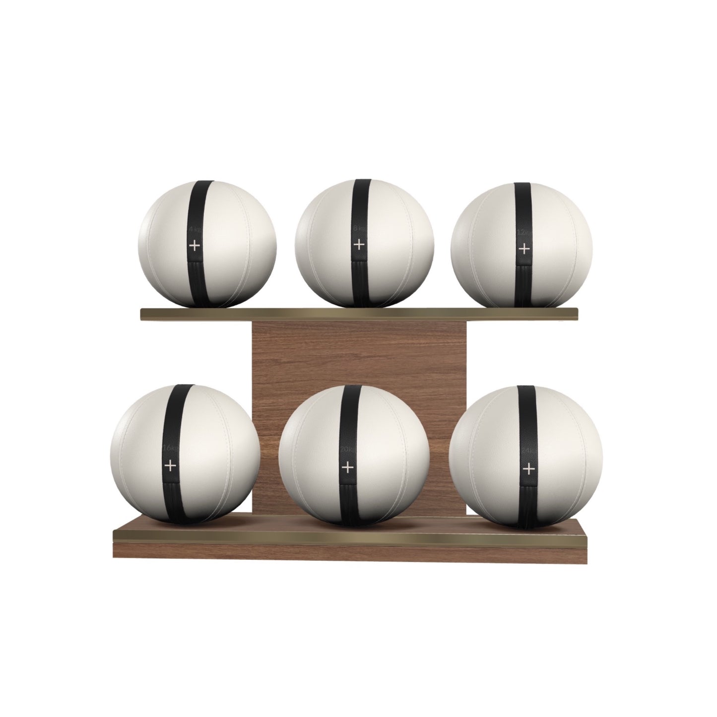 PENT. MOXA Set Ultimate - In Gold - Set of 6 Medicine Balls on Horizontal Wooden Stand - 4, 8, 12, 16, 20, 24 KG