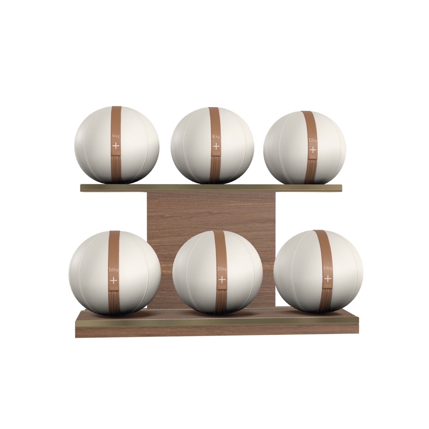 PENT. MOXA Set Ultimate - In Gold - Set of 6 Medicine Balls on Horizontal Wooden Stand - 4, 8, 12, 16, 20, 24 KG