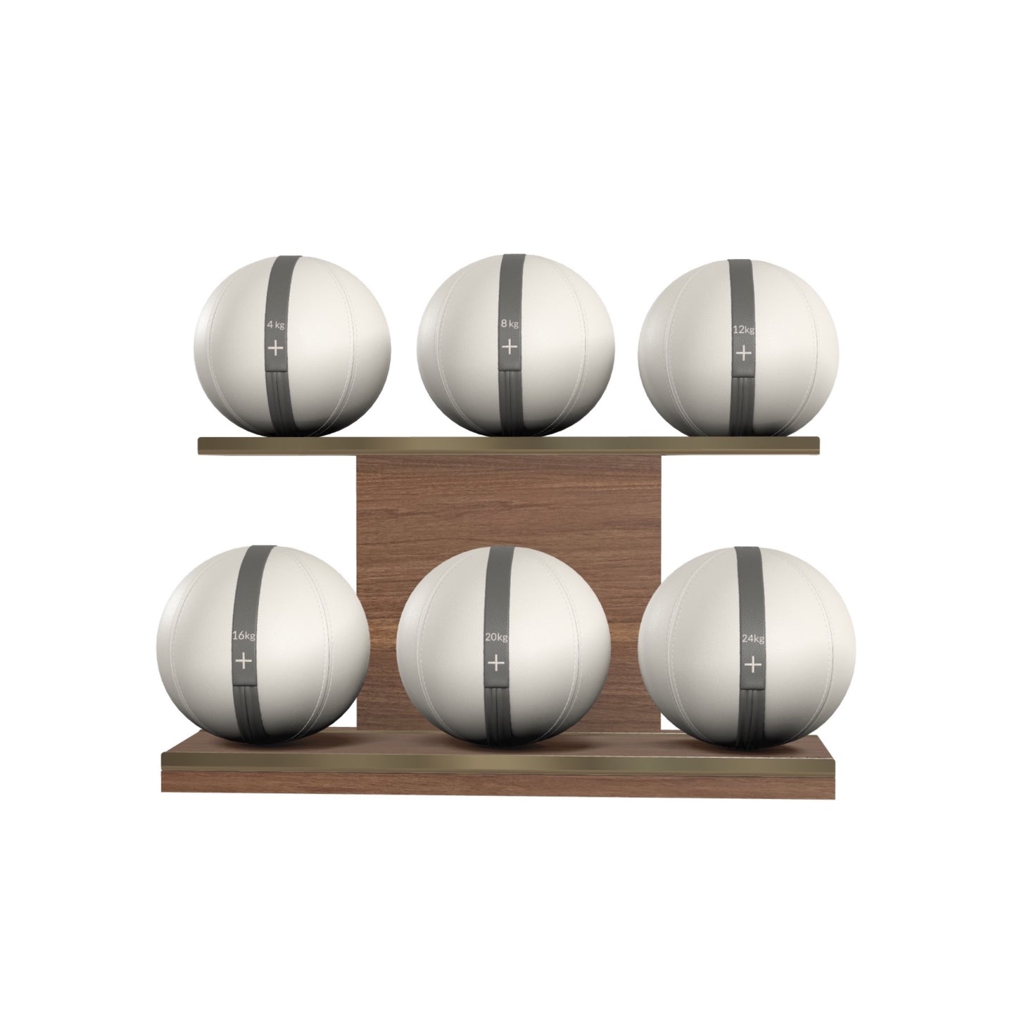 PENT. MOXA Set Ultimate - In Gold - Set of 6 Medicine Balls on Horizontal Wooden Stand - 4, 8, 12, 16, 20, 24 KG