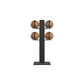 Luxury fitness equipment,  4 leather medicine ball on vertical wooden stand, handcrafted with premium Italian brown leather and natural black ash wood. PENT. MOXA Set