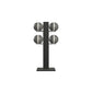 Luxury fitness equipment,  4 leather medicine ball on vertical wooden stand, handcrafted with premium Italian grey leather and natural black ash wood. PENT. MOXA Set