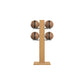 Luxury fitness equipment,  4 leather medicine ball on vertical wooden stand, handcrafted with premium Italian brown leather and natural oak wood. PENT. MOXA Set