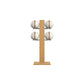 Luxury fitness equipment,  4 leather medicine ball on vertical wooden stand, handcrafted with premium Italian white leather and natural oak wood. PENT. MOXA Set
