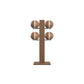 Luxury fitness equipment,  4 leather medicine ball on vertical wooden stand, handcrafted with premium Italian brown leather and natural walnut wood. PENT. MOXA Set