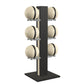 Luxury fitness equipment,  6 leather medicine ball on vertical wooden stand, handcrafted with premium Italian beige leather and natural black ash wood. PENT. MOXA Set