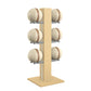 Luxury fitness equipment,  6 leather medicine ball on vertical wooden stand, handcrafted with premium Italian beige leather and natural ash wood. PENT. MOXA Set
