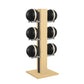 Luxury fitness equipment,  6 leather medicine ball on vertical wooden stand, handcrafted with premium Italian black leather and natural ash wood. PENT. MOXA Set