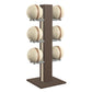 Luxury fitness equipment,  6 leather medicine ball on vertical wooden stand, handcrafted with premium Italian beige leather and dark walnut wood. PENT. MOXA Set