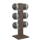 Luxury fitness equipment,  6 leather medicine ball on vertical wooden stand, handcrafted with premium Italian grey leather and dark walnut wood. PENT. MOXA Set