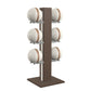 Luxury fitness equipment,  6 leather medicine ball on vertical wooden stand, handcrafted with premium Italian white leather and dark walnut wood. PENT. MOXA Set