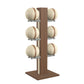 Luxury fitness equipment,  6 leather medicine ball on vertical wooden stand, handcrafted with premium Italian beige leather and natural walnut wood. PENT. MOXA Set