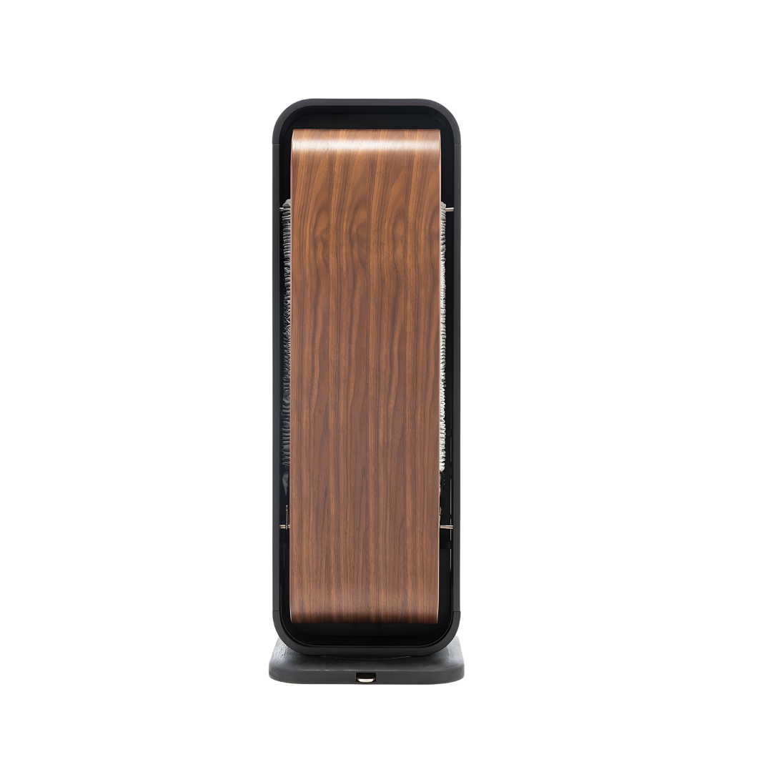 NOHRD StepTower in walnut wood finish showcasing its compact vertical design.