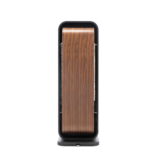 NOHRD StepTower in walnut wood finish showcasing its compact vertical design.