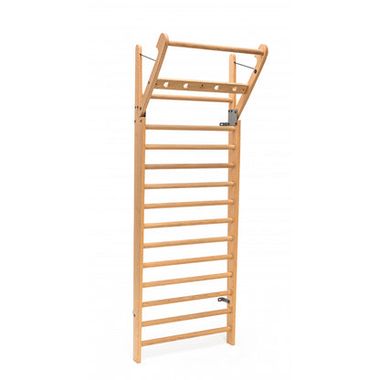 Sideview of a luxury fitness equipment, premium wall bar made with natural wood in oak. NOHRD WallBars