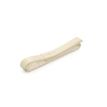 Luxury yoga equipment, handmade yoga strap with luxurious natural Italian leather. Customize in beige base leather and beige accent leather. PENT. PASA - Luxury Leather Yoga Strap