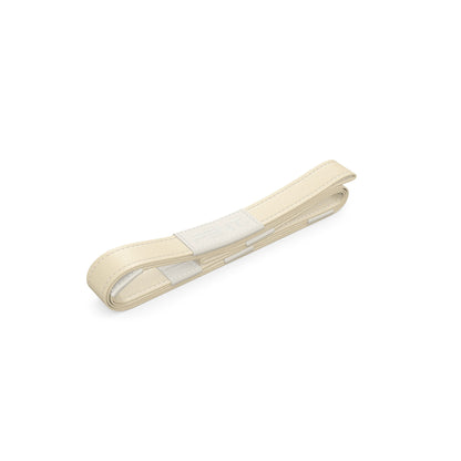 Luxury yoga equipment, handmade yoga strap with luxurious natural Italian leather. Customize in beige base leather and white accent leather. PENT. PASA - Luxury Leather Yoga Strap