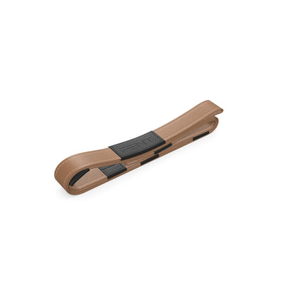 Luxury yoga equipment, handmade yoga strap with luxurious natural Italian leather. Customize in brown base leather and black accent leather. PENT. PASA - Luxury Leather Yoga Strap