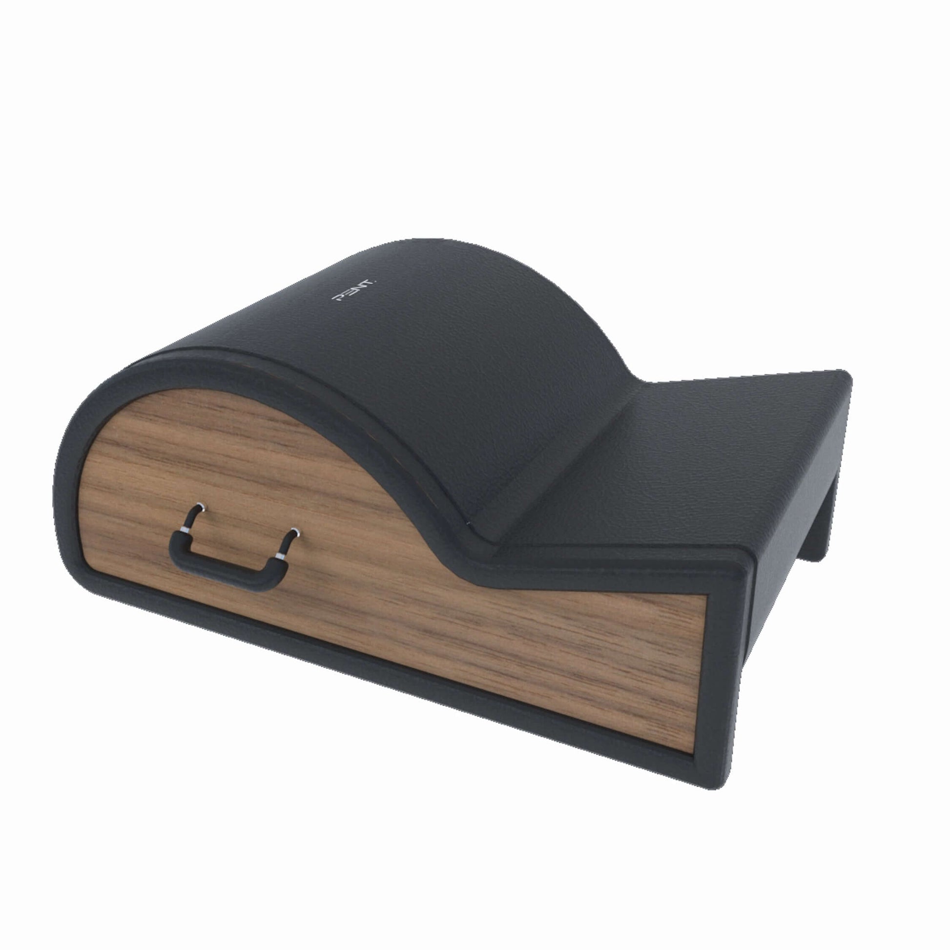 A luxury spice corrector extended version, equipment for Pilates exercises, made with natural wood and black premium Italian leather. PENT. PILATES - SPINE CORRECTOR