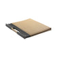 Folded view of the Luxurious fitness equipment, premium exercise mat handcrafted with natural wood and genuine Italian leather, in default beige color. PENT. MATA