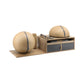 Sideview of PENT. RACKA: Skipping ropes, push up bars, fitness mat, fitness ball, balance ball and stretching roller. Handcrafted with natural Italian leather and natural wood.