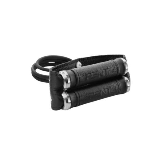 Luxury gym equipment, handcrafted resistance band with black ash wood and premium black leather. PENT. RESA - Luxury Fitness Resistance Band