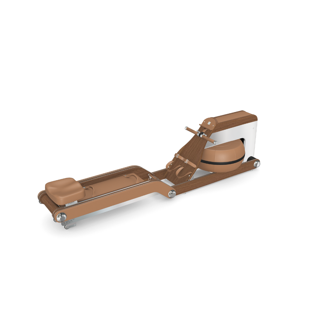 Manual rowing trainer built from natural wood