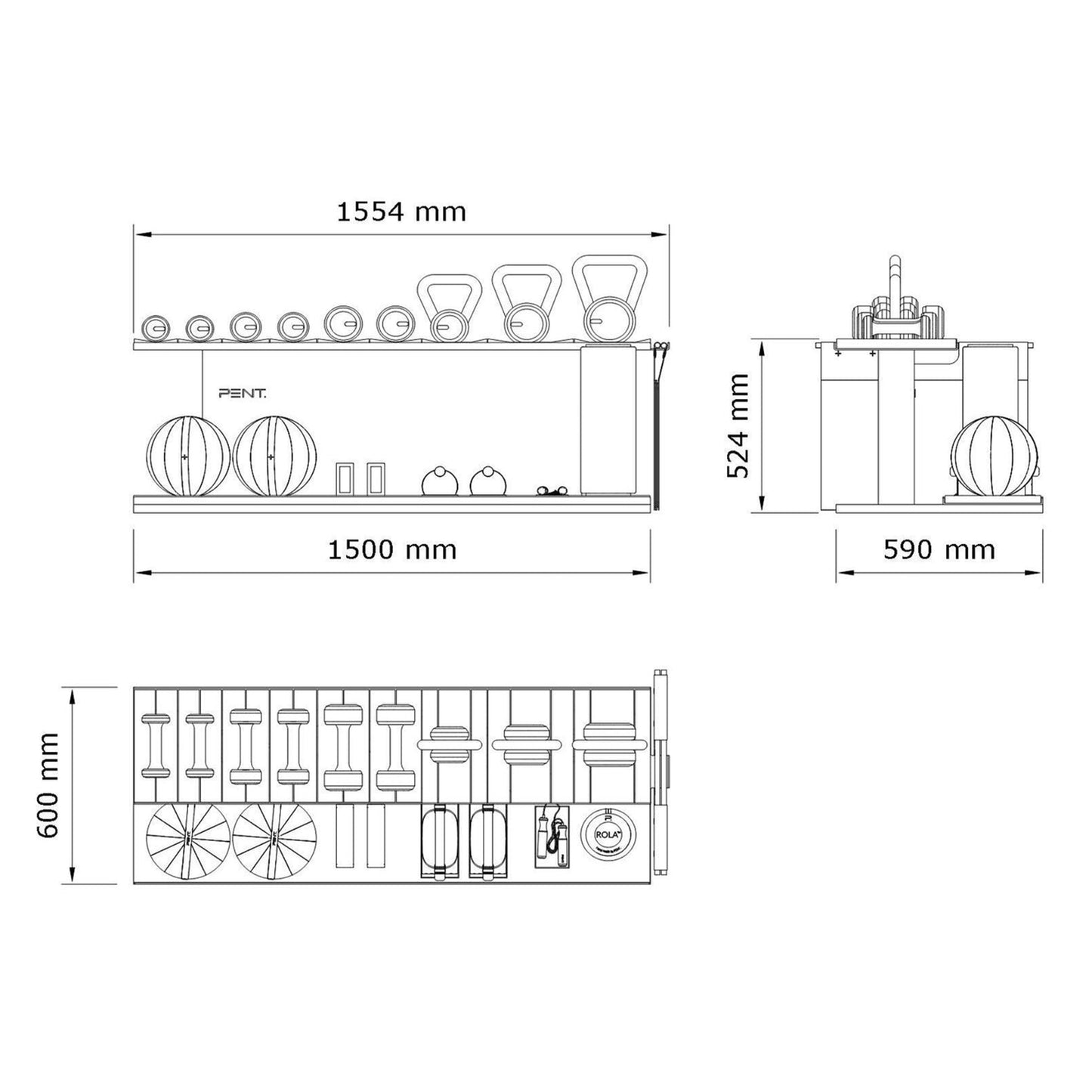 Dimension images of PENT. ANA, Luxury gym equipment. 