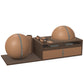 PENT. RACKA: Skipping ropes, push up bars, fitness mat, fitness ball, balance ball and stretching roller. Handcrafted with natural Italian brown base leather, grey accent leather and dark walnut wood.
