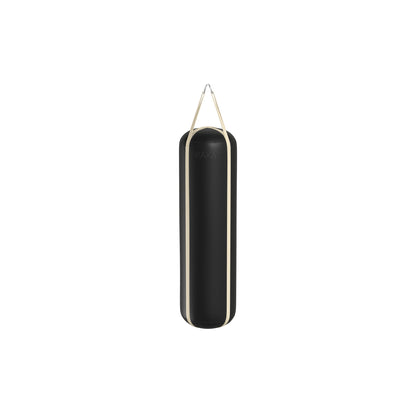 Luxury boxing equipment, handcrafted genuine Italian leather punching bag, filled with genuine leather scraps. With black base & beige accent Italian leather. PENT. RAXA