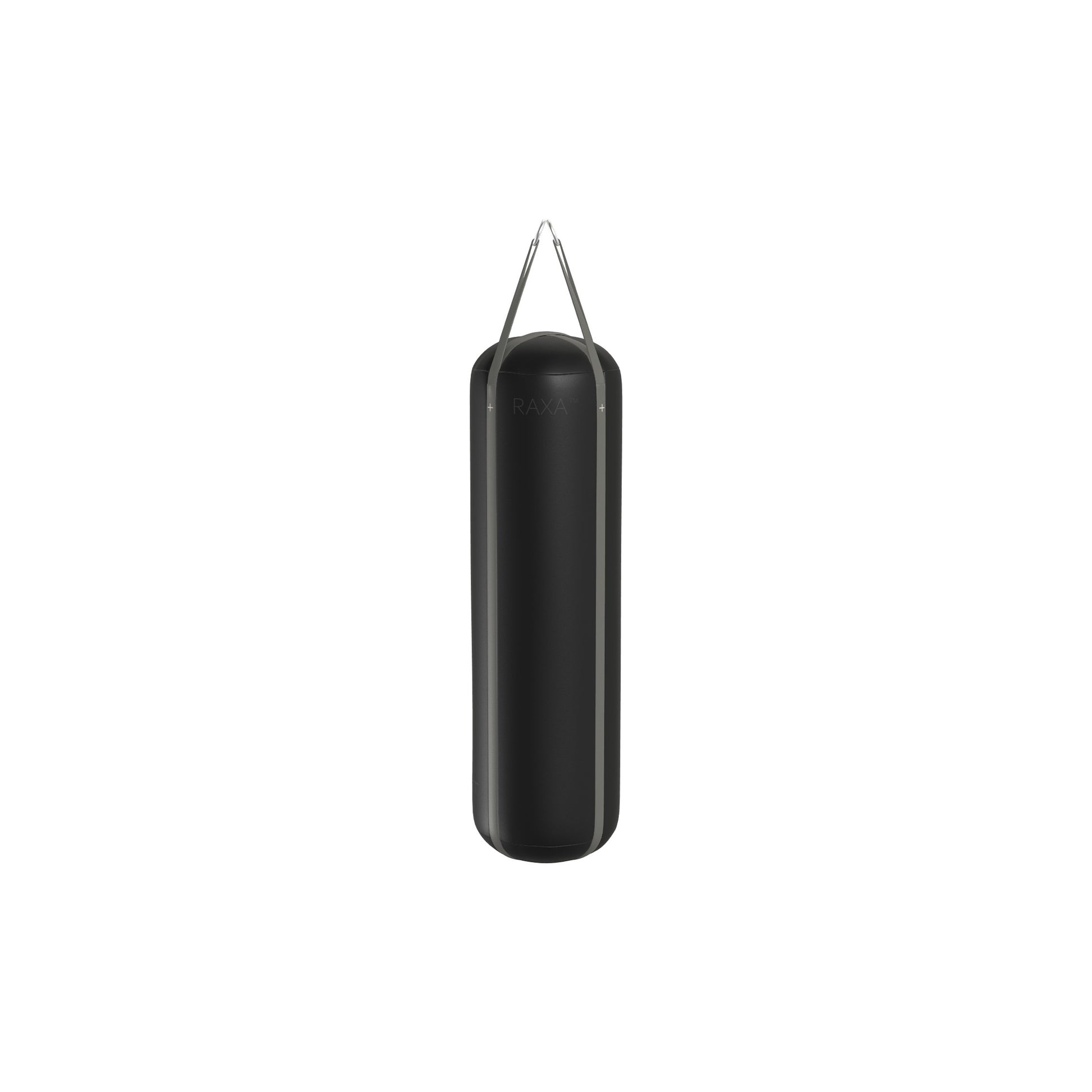 Luxury boxing equipment, handcrafted genuine Italian leather punching bag, filled with genuine leather scraps. With black base & grey accent Italian leather. PENT. RAXA
