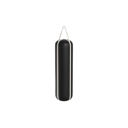 Luxury boxing equipment, handcrafted genuine Italian leather punching bag, filled with genuine leather scraps. With black base & white accent Italian leather. PENT. RAXA