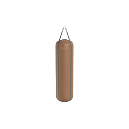 Luxury boxing equipment, handcrafted genuine Italian leather punching bag, filled with genuine leather scraps. With brown base & grey accent Italian leather. PENT. RAXA