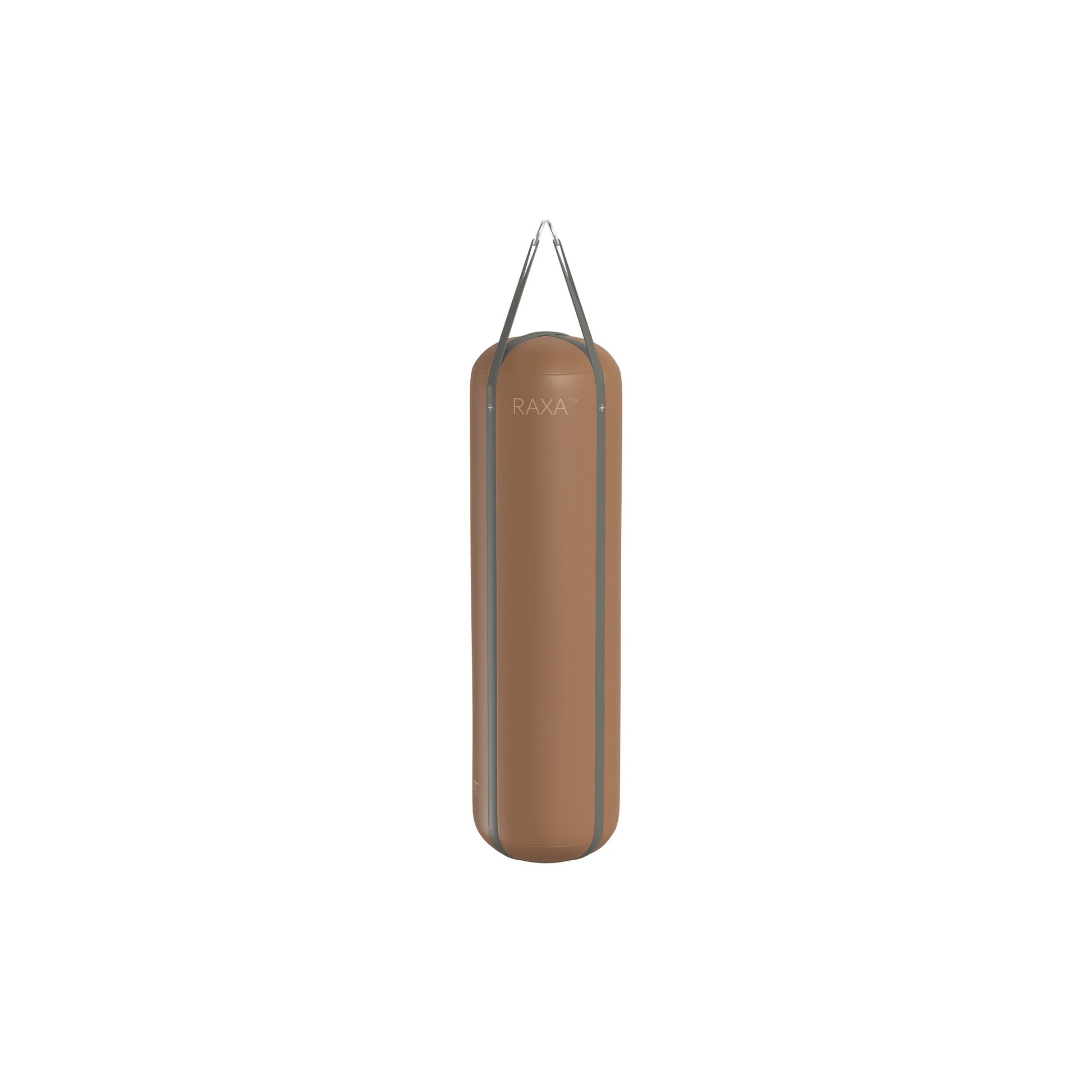 Luxury boxing equipment, handcrafted genuine Italian leather punching bag, filled with genuine leather scraps. With brown base & grey accent Italian leather. PENT. RAXA