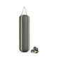 Luxury boxing equipment, handcrafted genuine Italian leather punching bag and boxing gloves, filled with genuine leather scraps. Base leather in grey and accent leather in beige color. PENT. RAXA