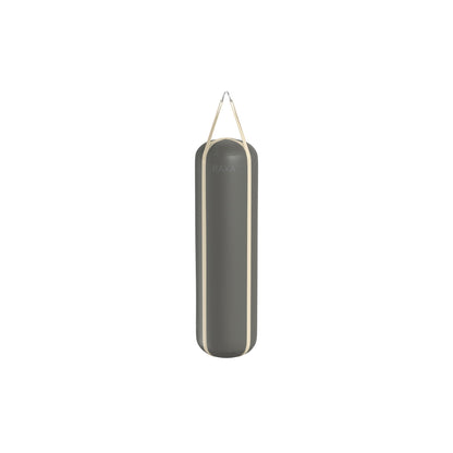 Luxury boxing equipment, handcrafted genuine Italian leather punching bag and boxing gloves, filled with genuine leather scraps. With grey base & beige accent Italian leather. PENT. RAXA