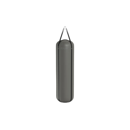 Luxury boxing equipment, handcrafted genuine Italian leather punching bag, filled with genuine leather scraps. With grey base & black accent Italian leather. PENT. RAXA